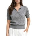 thumbnail image 2 of Women'S Short Sleeve Po-Lo Sweater Knit V Neck Pullover Shirt Summer Top Gray XL, 2 of 6