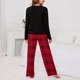 thumbnail image 4 of Conjunto de pijama de manga larga para mujer, pantalones a cuadros con cierre de cordón, jersey, Top transpirable, conjunto de ropa de descanso de 2 piezas, negro XL, 4 of 6
