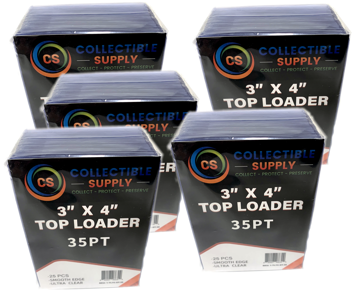 5 Pack CS 3X4 Standard Top Loader 25 ct. Holds up to 35 PT. (125 Total Loaders)