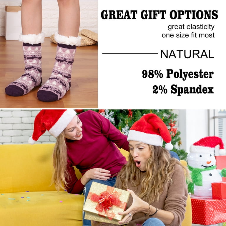 FOCUSSEXY Womens Fuzzy Socks with Grips Non Slip Slipper Socks Cozy  Christmas Gift Warm Fluffy Gripper Socks 4 Pair 