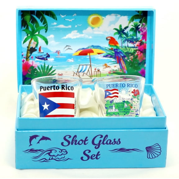 Puerto Rico Caribbean Boxed Shot Glass Set (Set of 2)