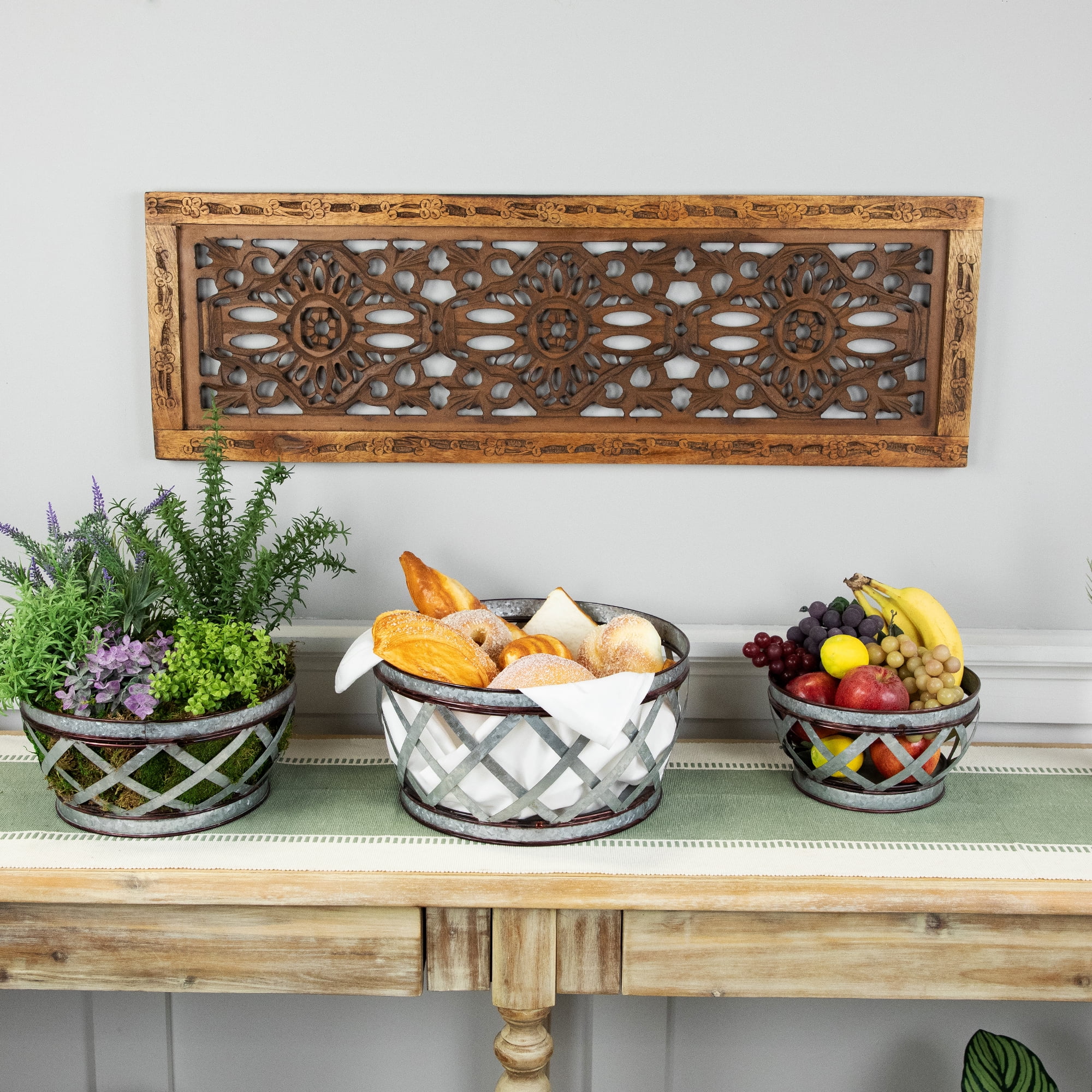 Set of 3 Brown Woven Nesting Baskets 12.5"