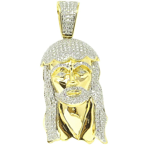 Yellow Gold Exclusive Custom Piece Big 4'' Real Silver Jesus Face Pendant Charm