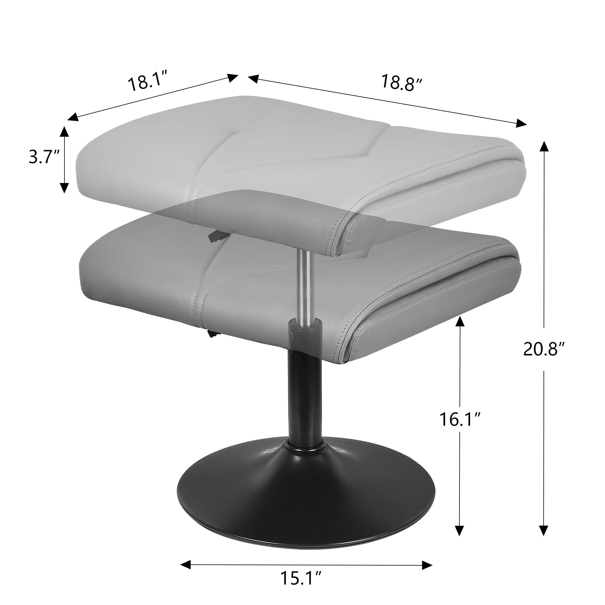 VECELO Footrest Height Adjustable Ottoman Leg and Foot Rest for Work Comfort, Computer Desk Swivel Stool with Thick Padding, Office Seat, Grey
