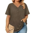 thumbnail image 2 of Fanxing Ladies Plus Size 3/4 Sleeve Tunics 2XL Buttons V Neck Dressy Blouses Short Sleeve Tshirts, 2 of 8