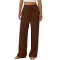 thumbnail image 4 of FengLS Summer Long Pants for Women Lightweight Breathable Wide-Leg Trousers Comfy Lounge Pajama Elastic Waist with Drawstring Pants, 4 of 8