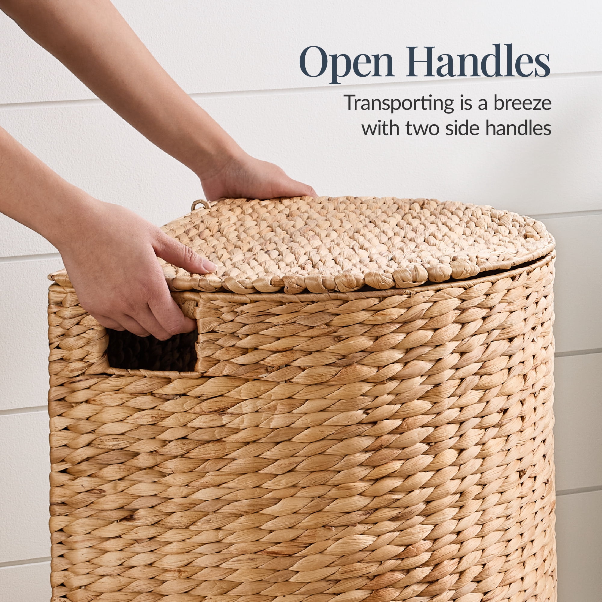 Best Choice Products Half Moon Laundry Hamper w/ Lid, Half Round Laundry Basket, w/ Removable Liner & Handles - Natural