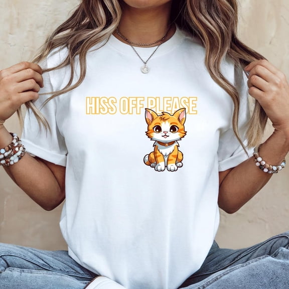 SEIKEMS Funny Cat Tee, Hiss Off Please Shirt, Unisex Cotton T-Shirt, Gift for Cat Lovers, Casual Wear, Pet Themed Apparel