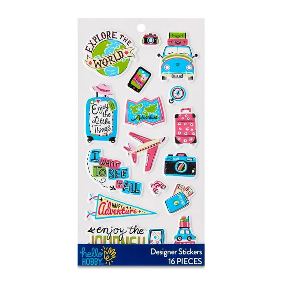 Hello Hobby Multicolor Travel Designer Puffy Stickers, 16 Count