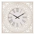 thumbnail image 1 of 24" Distressed White Ornate Wood Carved Wall Clock, 1 of 5