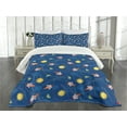 thumbnail image 3 of Ambesonne Space Quilted Bedspread Set 3 Pcs, Little Cartoon Rocket, Queen Size, Multicolor, 3 of 5