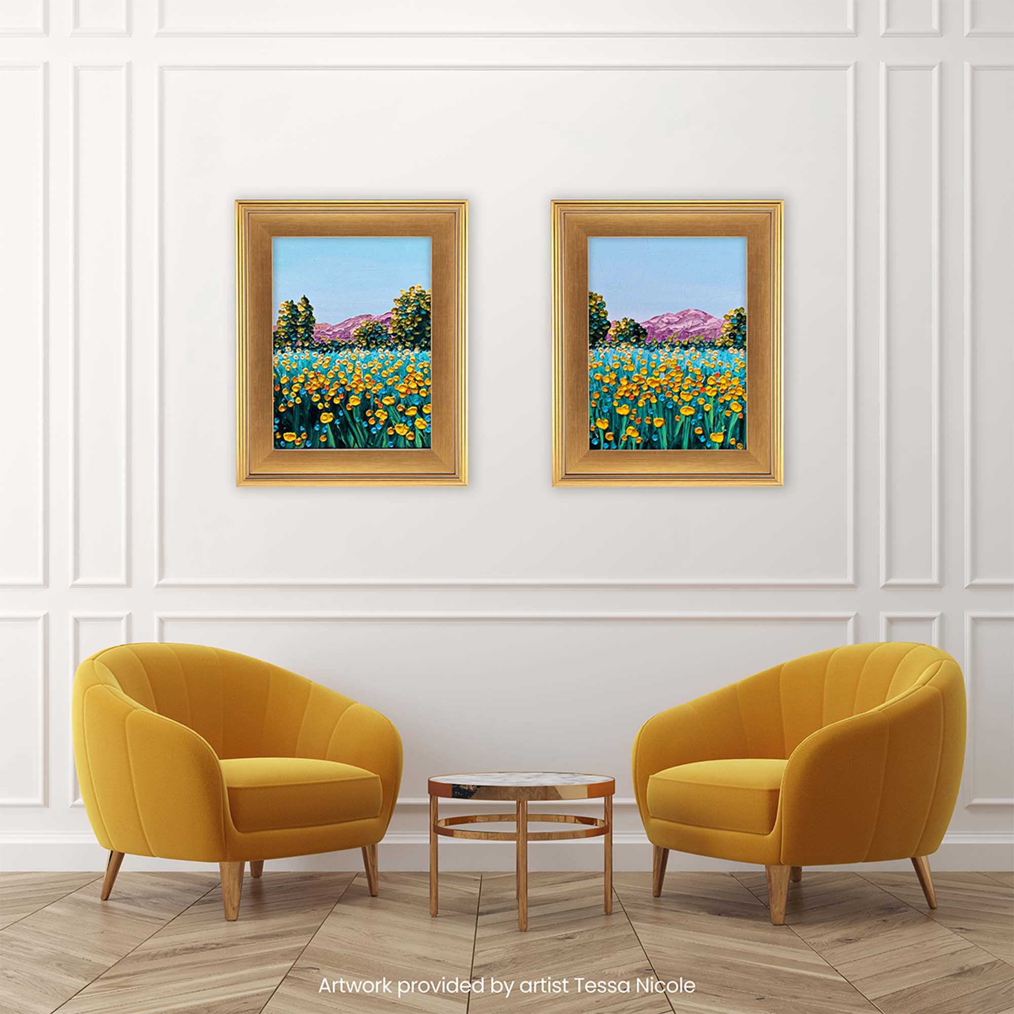 Cardinali Plein Aire Gold 18x24" Open Back Frames for Canvas Art - Box of 4, 3" Wide Moulding w/ Raised Edge - No Glass or Backing - 1/2" Rabbet Depth- Timeless Picture Frame for Canvas - Made in USA