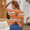thumbnail image 7 of Backless Cross V-Neck Top for Women - Short Sleeve Graphic Print Tee, Sexy Open Back Blouse for Women's Summer Party & Casual Outfits Saffron XXL, 7 of 7