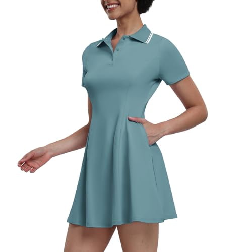 GGOV WOMENS TENNIS DRESSES GOLF DRESS SHORT SLEEVE WITH SHORTS BLUE MOUSE