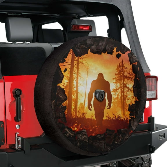 Lotusprinthandmade Bigfoot in Forest Spare Tire Cover With Backup Camera Hole 6 Sizes (27 in.), bigfoot outdoor tire cover