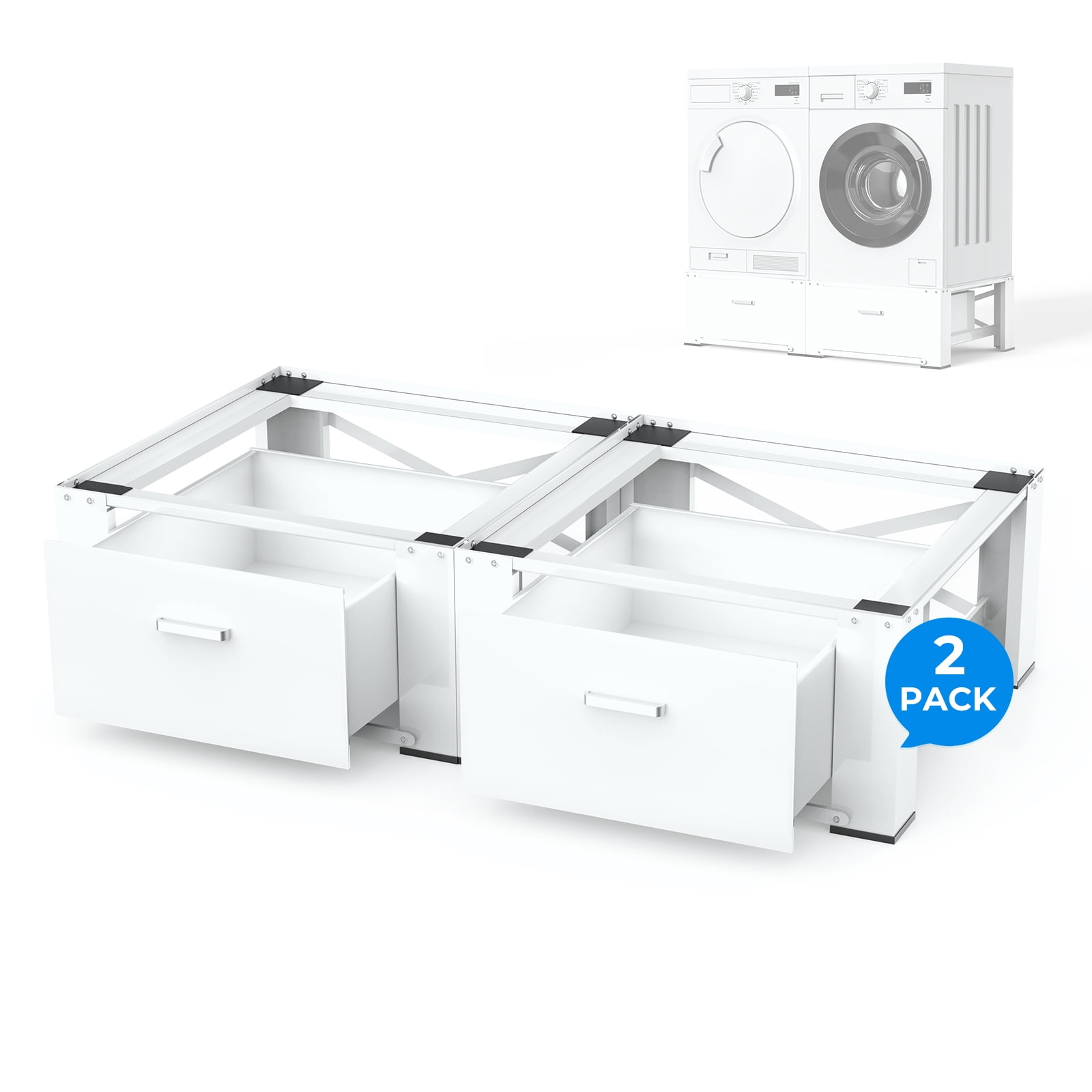 Dual Washing Machine Pedestals with Drawers 350Lb Heavy Duty Matalde 29" Laundry Pedestals 2 Sets Upgraded Design, Washer and Dryer Riser, White