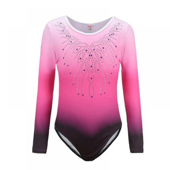 Greyghost Children Kids Girls Long Sleeve Leotards, Bright Color Patterned Gradient Ballet Practice Dance Wear Costumes, Athletic Gymnastics Bright Color Body Suits