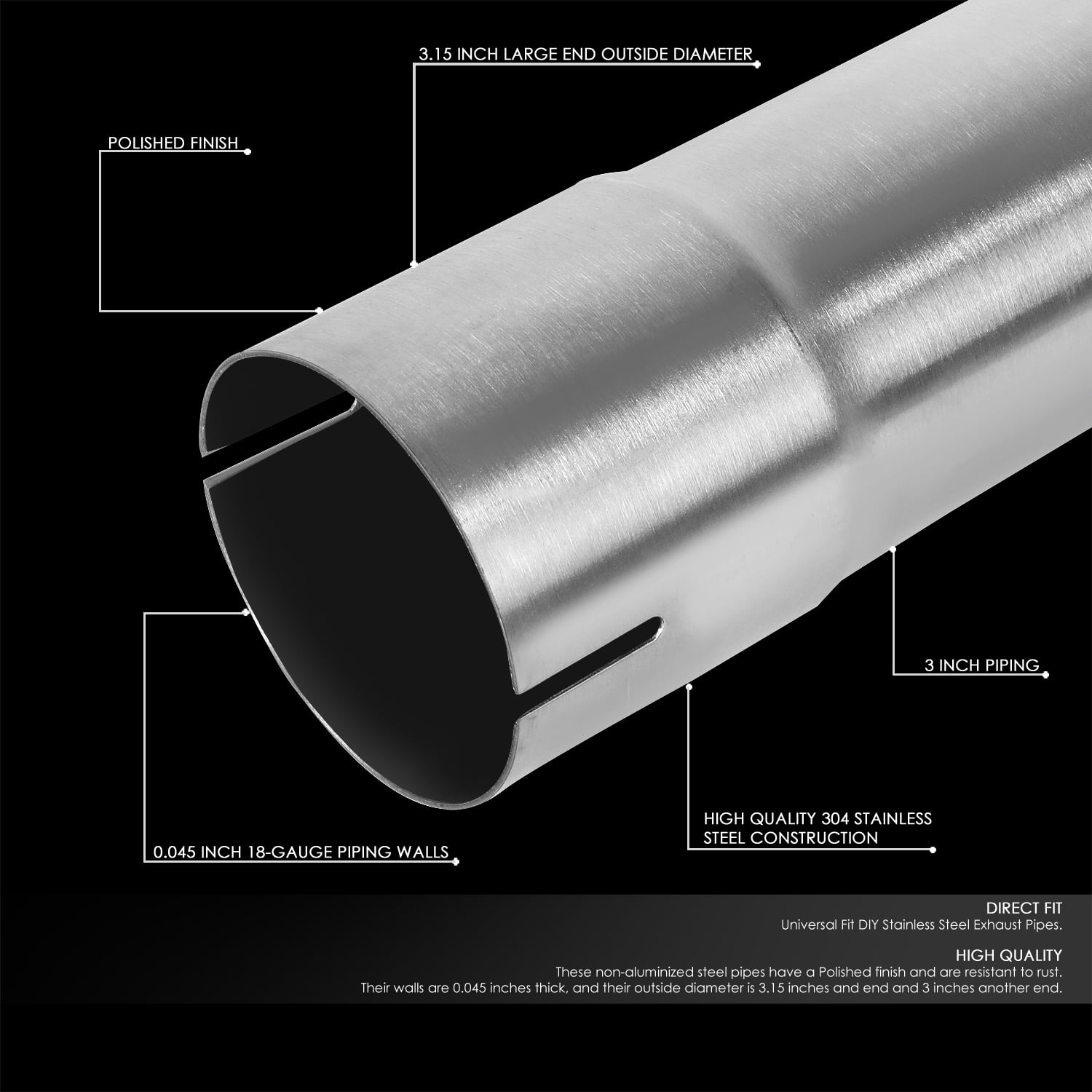 Nuvision 8Pcs 3"OD Stainless Steel Mandrel Bend Straight U-Bend Custom Exhaust Pipe Kit