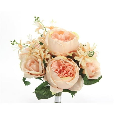 Organic Bouquet Roses Peach One Admired By Nature GPB8360-PEACH 10 Stems Beautiful Stylish Faux English Rose & Rose Bud Bouquet, Peach ()