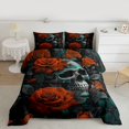 thumbnail image 2 of Homewish Orange Rose Floral Queen Comforter Set for Lover, Romantic Gothic Skull Bedding Sets, Couple Anniversary Reversible Bedding Comforter Set, Luxury Bedroom Decor, 3pcs, 2 of 8