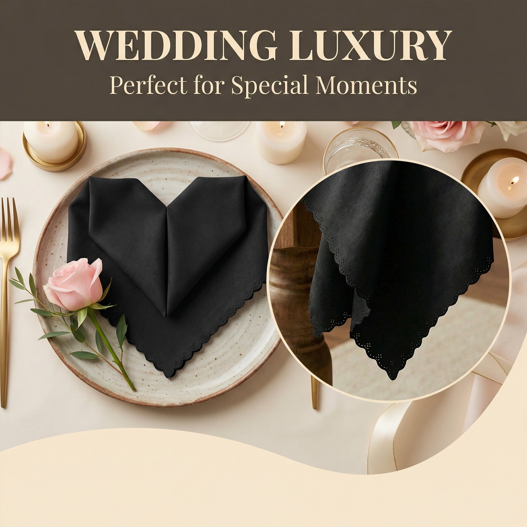 Unique Bargains 12Pcs Satin Washable Cloth Napkins Black 17x17inch