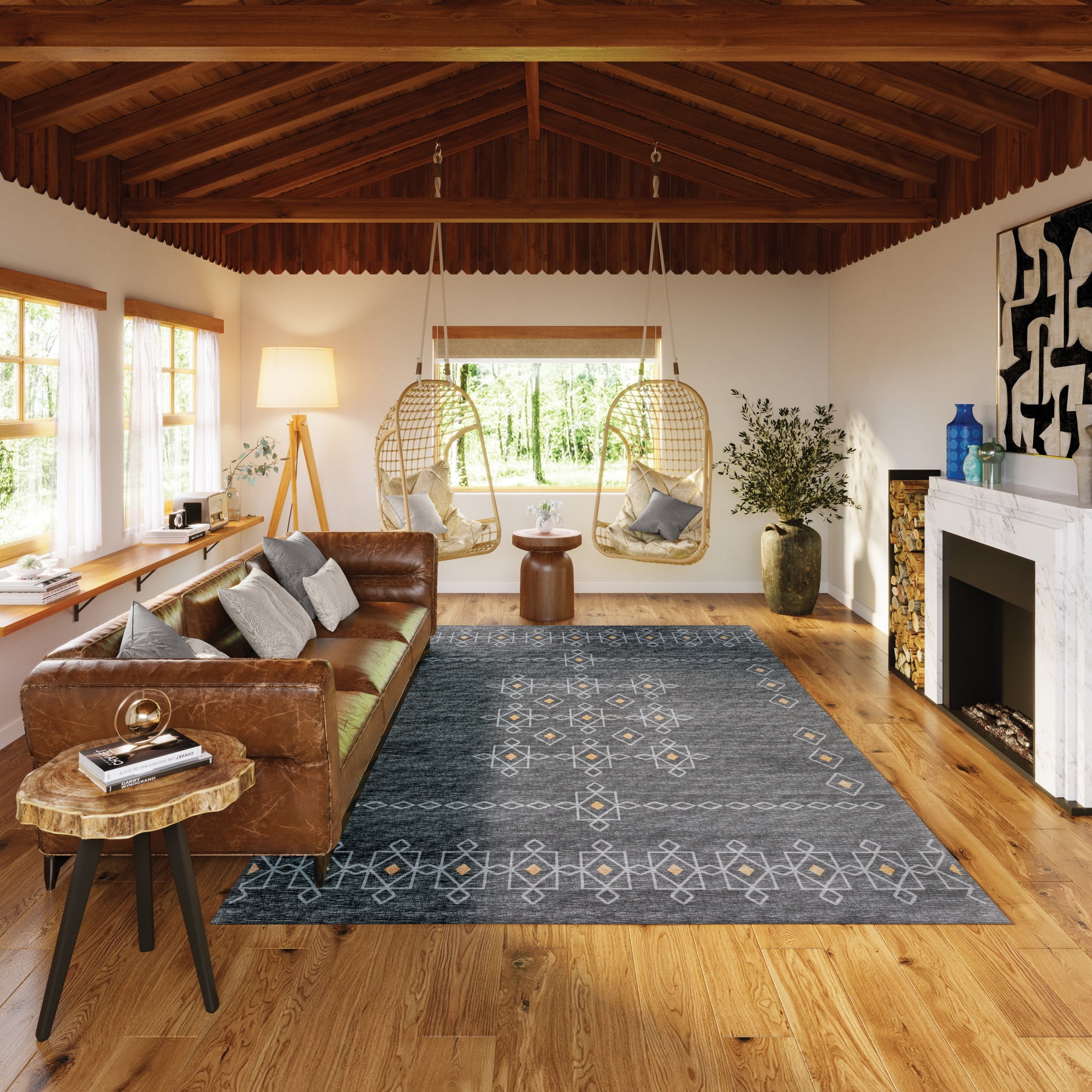 Yuma Indoor/Outdoor Grey Southwest 8’ x 10’ Non-Skid Area Rug