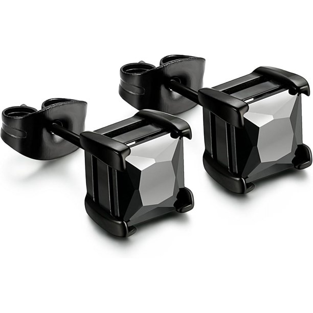 Guangzhoushicwz Pendientes de acero inoxidable negros con forma de botón para hombres y mujeres, de 20 g, con circonita cúbica negra, para orejas sensibles, hipoalergénicos, de acero quirúrgico con ci