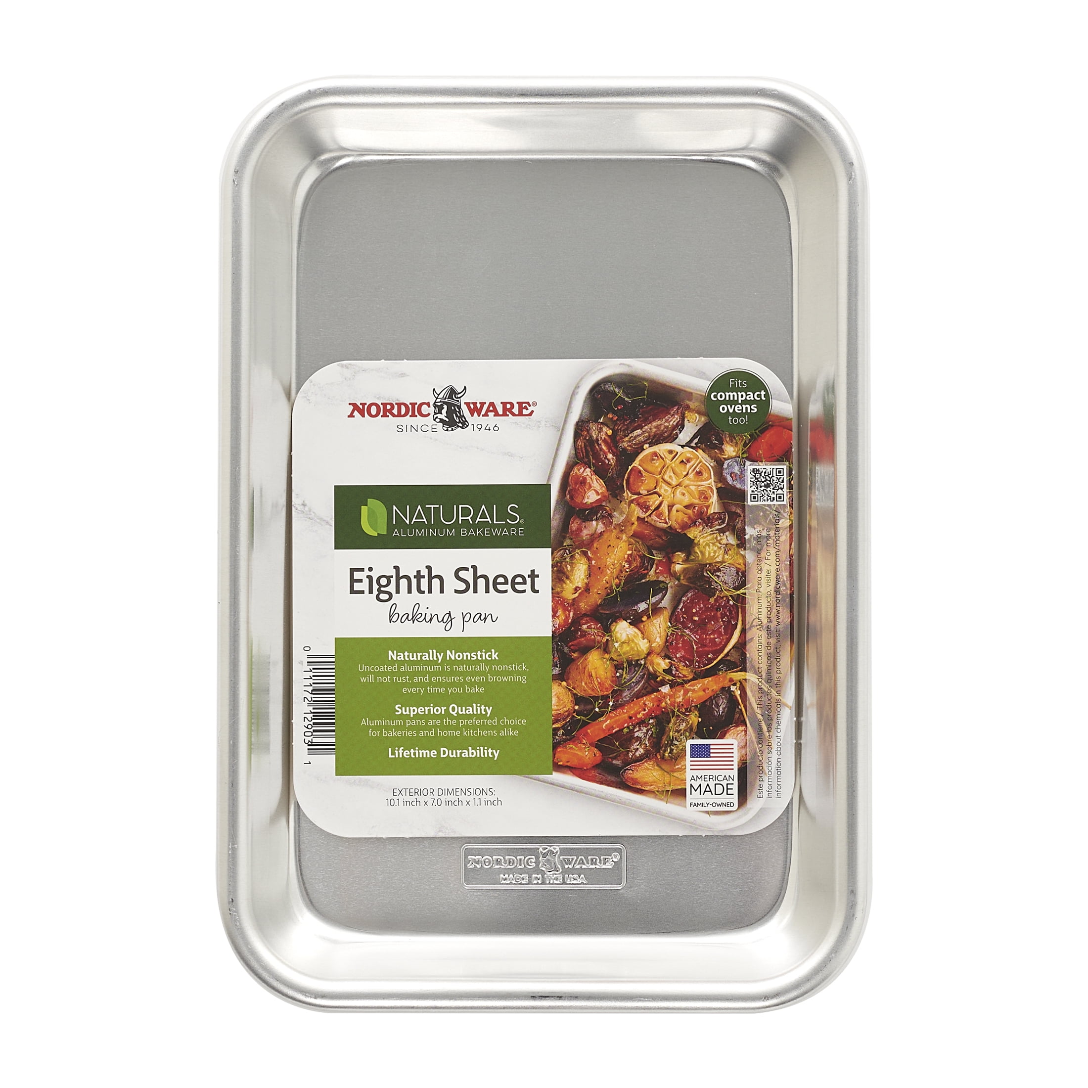 Plaque De Cuisson Antiadhésive Nordic Ware Naturals – Taille 1/8 (22x17cm) – Aluminium Naturel – Compatible Airfryer