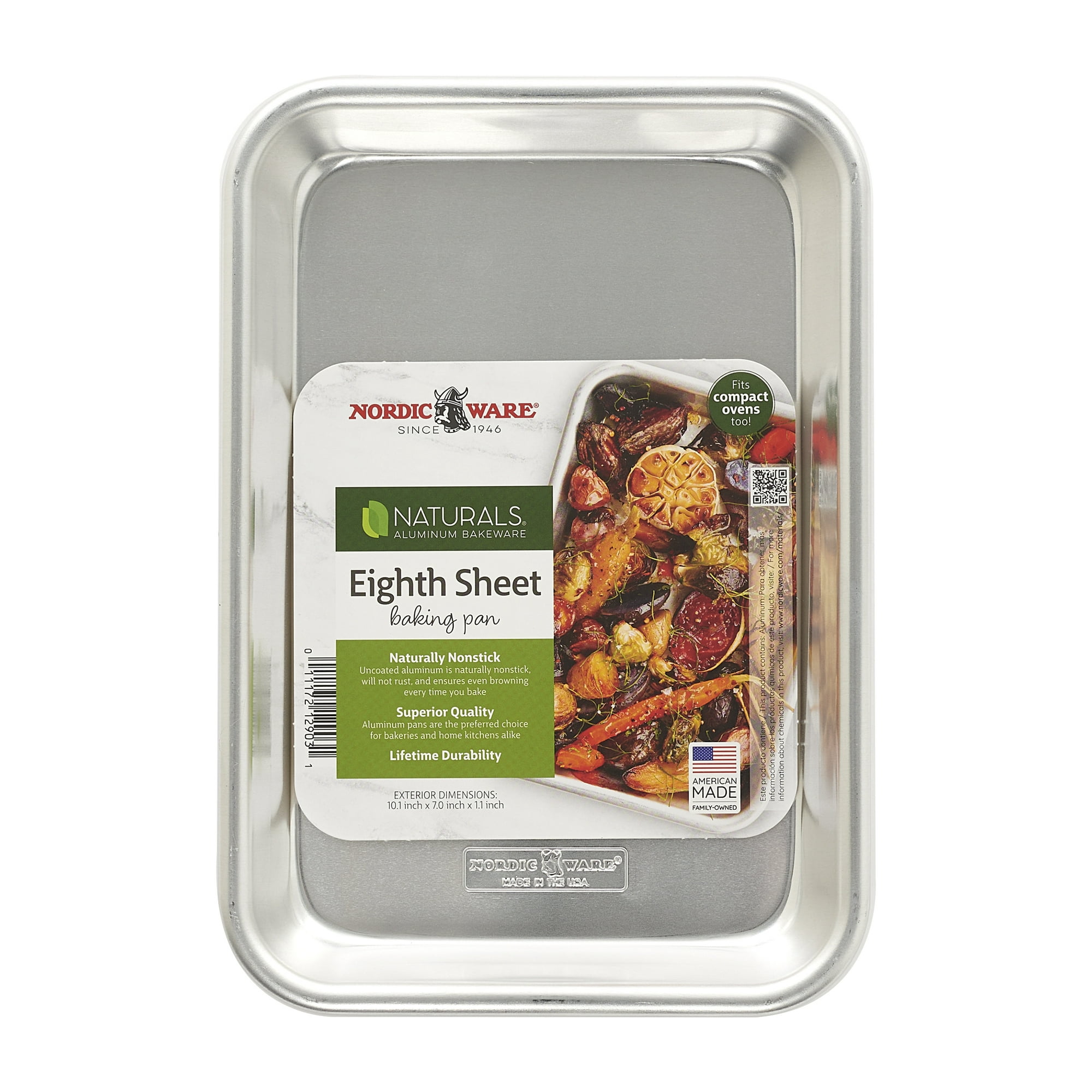 Nordic Ware Naturals 10" x 7" Aluminum Eighth Sheet, Rectangular Cookie & Baking Sheet Pan
