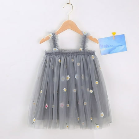 

Wiueurtly Toddler Baby Kids Girls Floral Pineapple Summer Sleeveless Beach Tutu Dress Casual Layered Tulle Dresses Princess Birthday Party Beach Dresses 1-6Y Girls Denim Jumper Dress