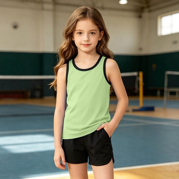 Boys Tshirts Breathable Solid Print Scoop Neck Sleeveless Tank Top for Sporty Wear Boys' Tops Tees Shirts Green 4 Years-5 Years