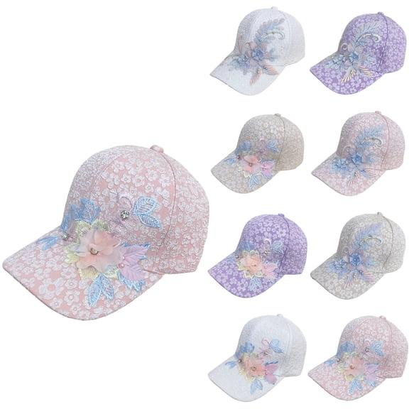 Helii Women's Lace Floral Print Baseball Cap, Mesh Back Breathable Sun Hat, 3D Flower Embroidered Trucker Cap, Adjustable Lightweight Summer Cap for Outdoor Light Blue,One Size