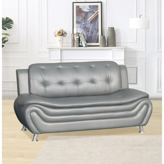 ViscoLogic Grandeur Luxury Pillow Top Tufted Premium Faux Leather Sofa, Couch For Home Office Living Room (Grey)