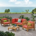 thumbnail image 2 of Frankie Outdoor 4 Seater Acacia Wood Loveseat Chat Set, Teak and Red, 2 of 9