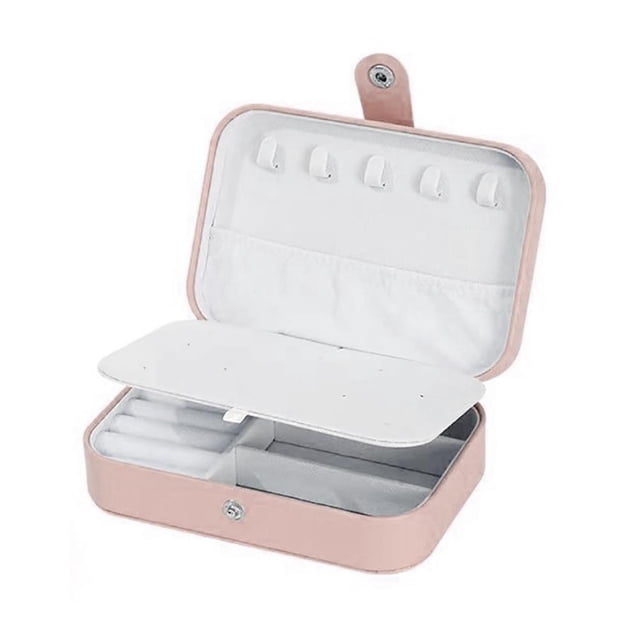 Stackable Flannel Lined Jewelry Box, Anti-Oxidation Dustproof Folding Ring & Earring Storage Organizer | Retro Leather Style (Pink)