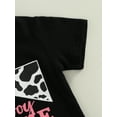 thumbnail image 6 of Toddler Western Baby Girl Clothes Bell Bottom Outfit Short Sleeve Letter Tops Cow Print Flare Pant Sets, 6 of 10