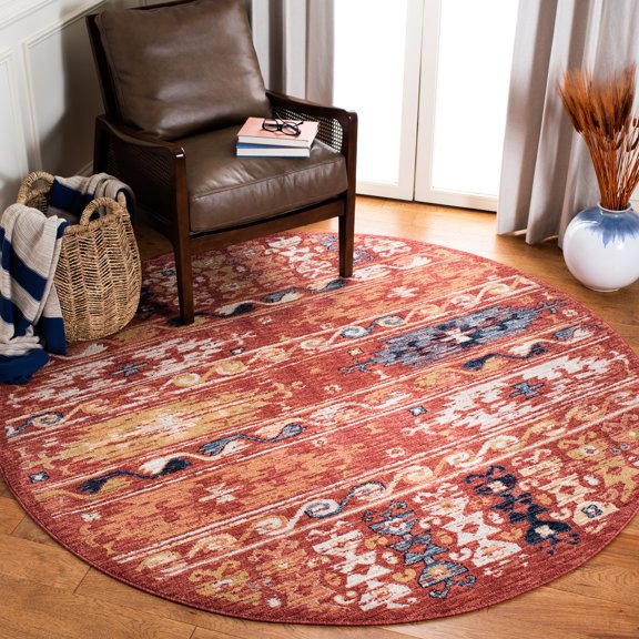 SAFAVIEH Charleston Rupert Southwestern Area Rug, Rust/Ivory, 6'7" x 6'7" Round
