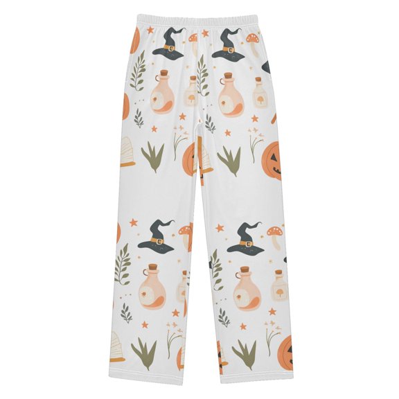 FORMRS Kids Pajama Pants with Pockets Size 6-8Y Boys Lounge Sleep Bottoms, White Halloween Pumpkin