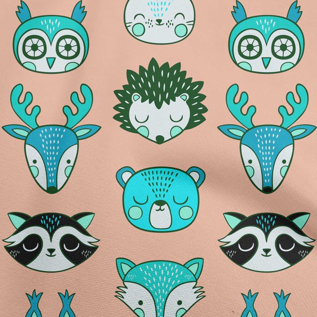 oneOone Rayon Pink Salmon Fabric Cute Animal Face Pattern Craft Projects Decor Fabric Printed By The Yard 56 Inch Wide