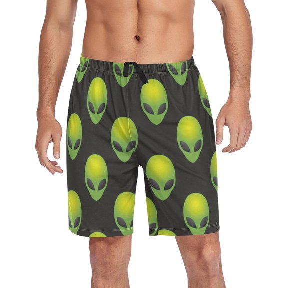 GZHJMY Men's Sleep Short – Cute Green Alien, Pajama Pants with Side Pockets Elastic Waistband Drawstring, Christmas New Year Birthday Gifts, Small
