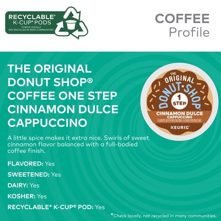 THE ORIGINAL DONUT SHOP, ONE STEP CINNAMON DULCE CAPPUCCINO FLAVORED K-CUP COFFEE PODS, 10 COUNT