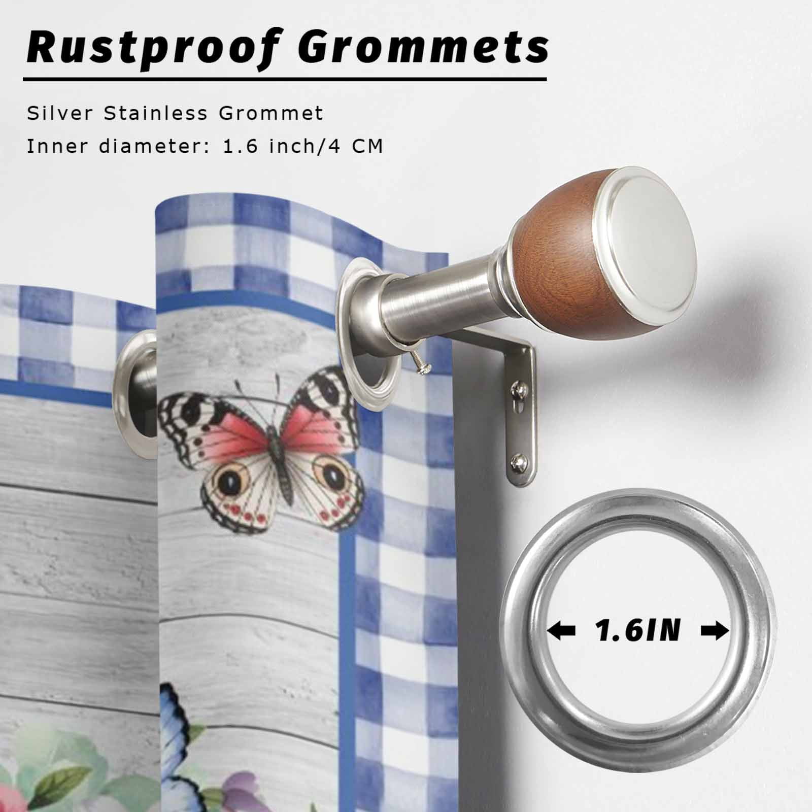 Outdoor Curtains for Patio Waterproof, Hello Spring Windproof Pravicy Outside Porch Blackout Curtain, Farmhouse Floral Eucalyptus Wood Blue Plaid Sun Blocking Grommets Curtains for Cabana 54"x108"