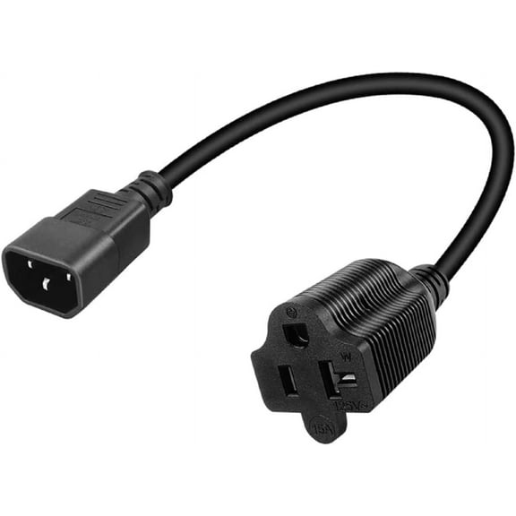 Toptekits C14 to 5-15R/5-20R Comb AC Power Cord,2-in-1 C14 15Amp to T Blade 20Amp AC Cable Converter, IEC 3Pole Plug to USA Female Nema 5-15R Power Cable 1ft/30cm(C14 to 5-15R/5-20R Cord)
