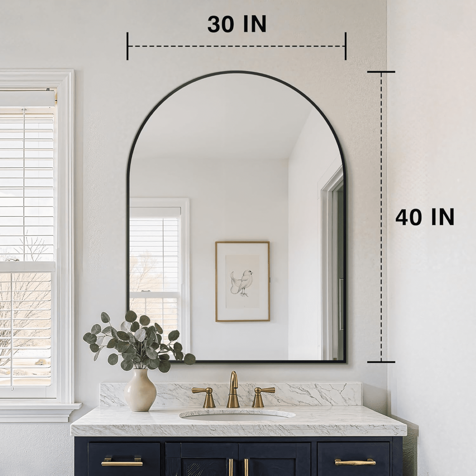 GRAHMCY 40"x30" Arched Bathroom Mirror Wall Mirror With Aluminum Alloy Frame, Black