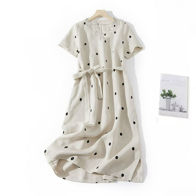TIMIFIS Robe en Coton et Lin pour Femmes Robe Décontractée Ample Robe Longue Manches Courtes Maxi Robes Été Grande Taille Robe de Plage - Été