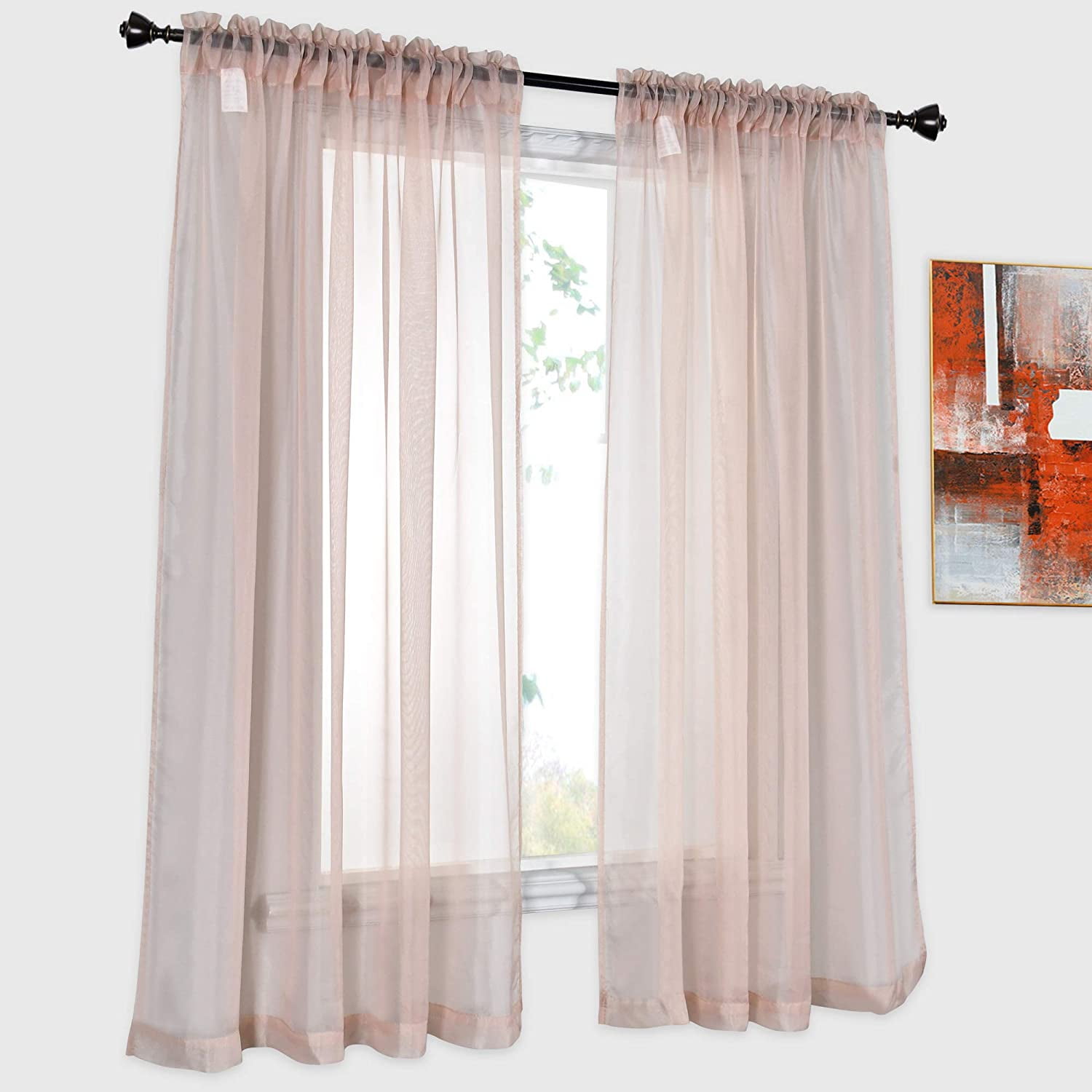 2 Panels Solid Color Blush Pink Sheer, Pink Sheer Panel Curtains