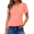 thumbnail image 3 of UVN Blouses for Women Summer Short Sleeve V Neck Button Shirts Dressy Casual Business Tunic Tops, 3 of 9