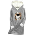 thumbnail image 3 of Feancey Halloween Womens Fleece Hoodie Novelty Ghost Graphic Pullover Sweatshirts Hooded Long Sleeve Sherpa Lined Thermal Tops Gray XXL, 3 of 4