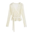 thumbnail image 2 of Sudaderas con capucha para mujer,Top ajustado para mujer, jersey de manga larga con encaje, camisa informal con cuello en V, tejido elástico suave, ideal para uso diario y en casa, sopatenor, 2 of 7