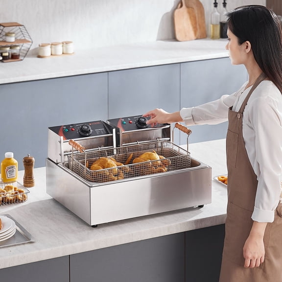 Commercial Deep Fryer,3000W Electric Turkey Fryer with 3 Removable Baskets,Large Capacity 18Qt/17L Stainless Steel Countertop Single Oil Fryer,for Kitchen Restaurant Use,Silver